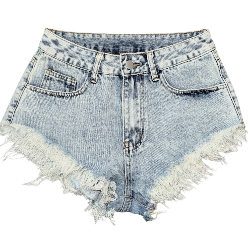 New 4 26 Light Wash Denim Cut Off Fringe High Rise Hot Jean Shorts Frayed